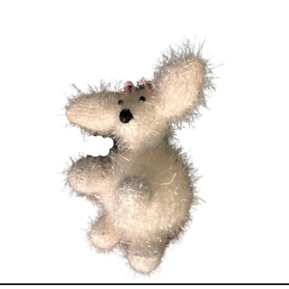 White Tinsel Eyelash Dog Plush Pink Bows Shimmer‎ Puppy ornament decor